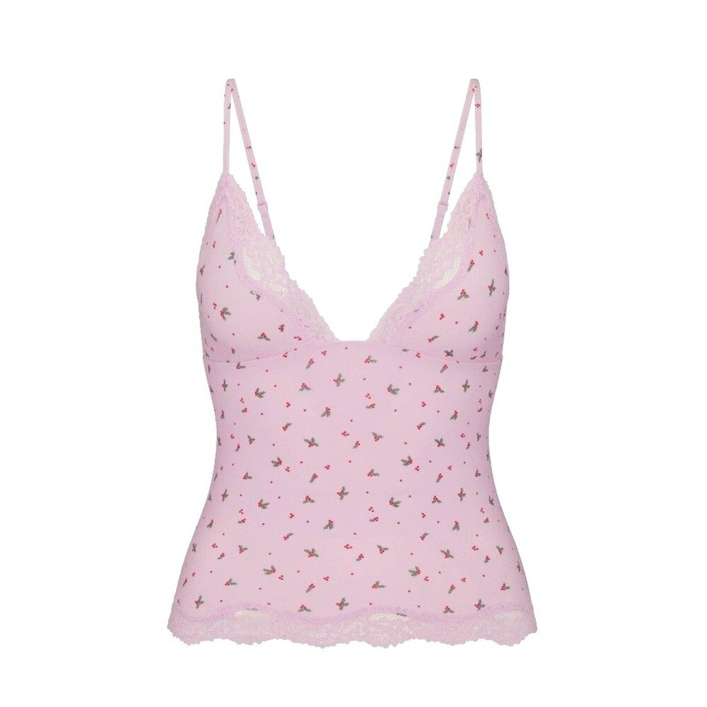 Skims Fits Everybody Lace Triangle Cami XL Babydoll Top Pink Ditsy Holly Cherry